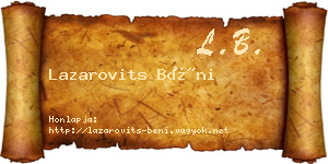 Lazarovits Béni névjegykártya